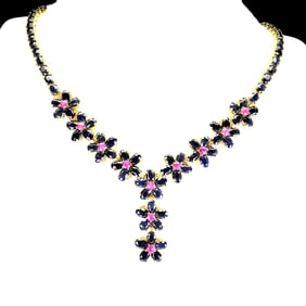 Sterling Silver Necklace with Sapphires, Ruby