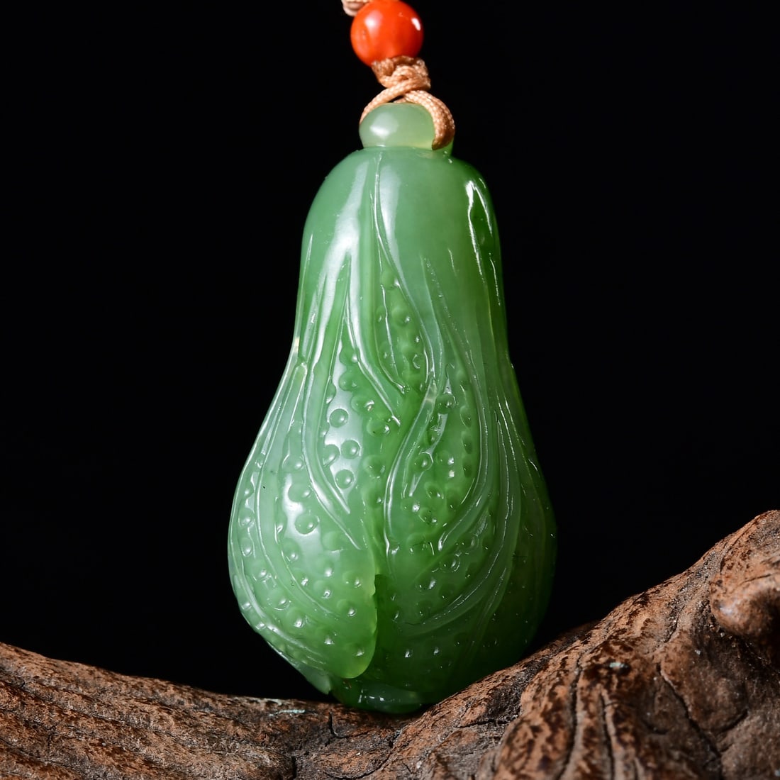 Chinese Natural Green Hetian Jade Fortune Cabbage Pendant w Certificate (1 of 6)
