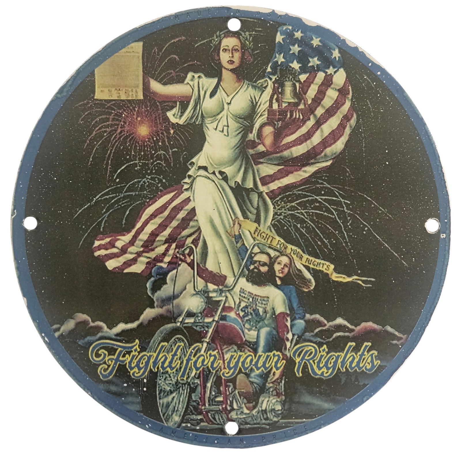 David Mann Inspired 8" Porcelain Sign - Fight for Your Rights Motorcycle Artwork (1 of 2)