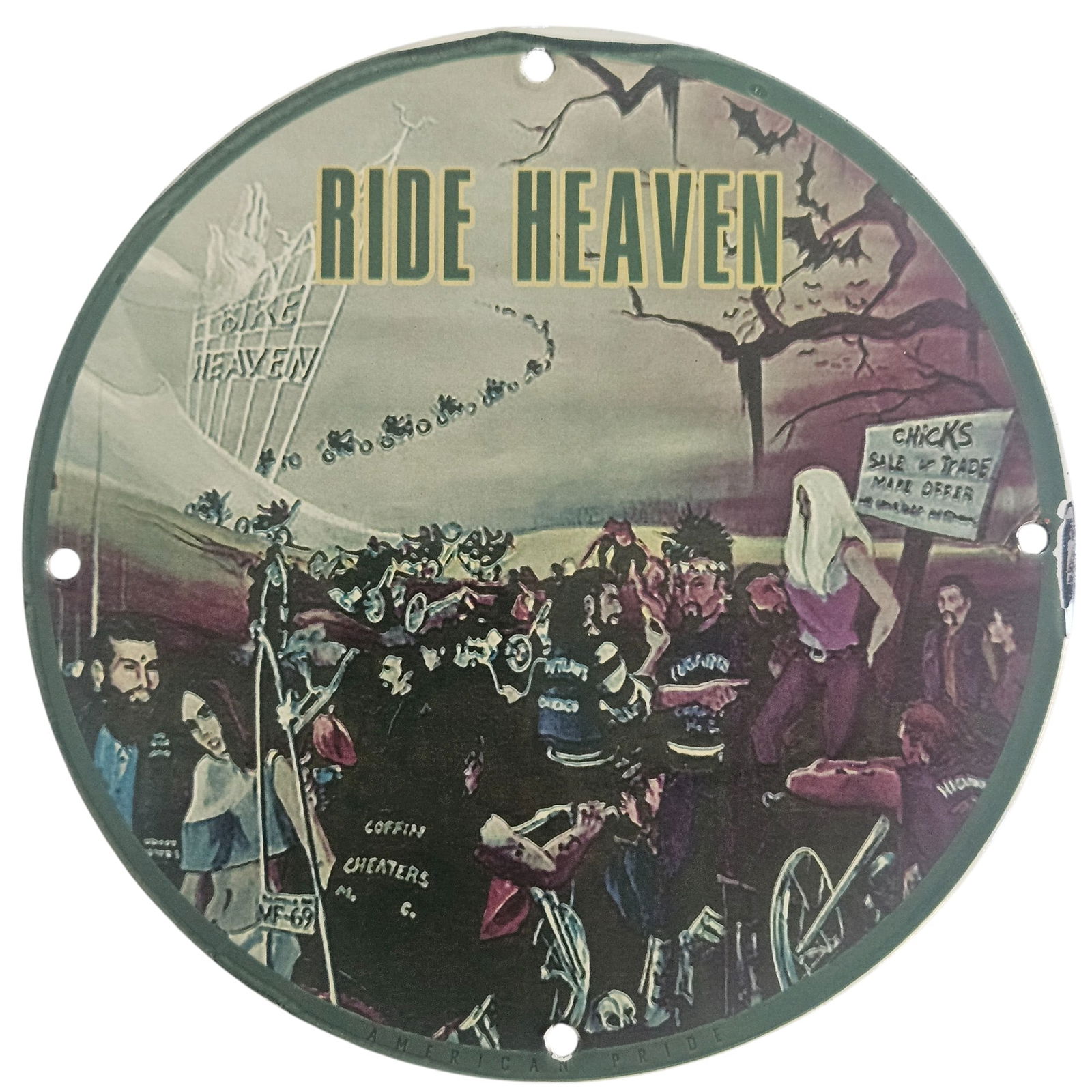 Ride Heaven: Vintage David Mann Inspired Motorcycle Porcelain Sign - 8-Inch Collectible Artwork: Explore the captivating world of motorcycle culture with this stunning 8-inch porcelain sign inspired by the iconic artwork of David Mann. Ideal for collectors and motorcycle enthusiasts alike, this c