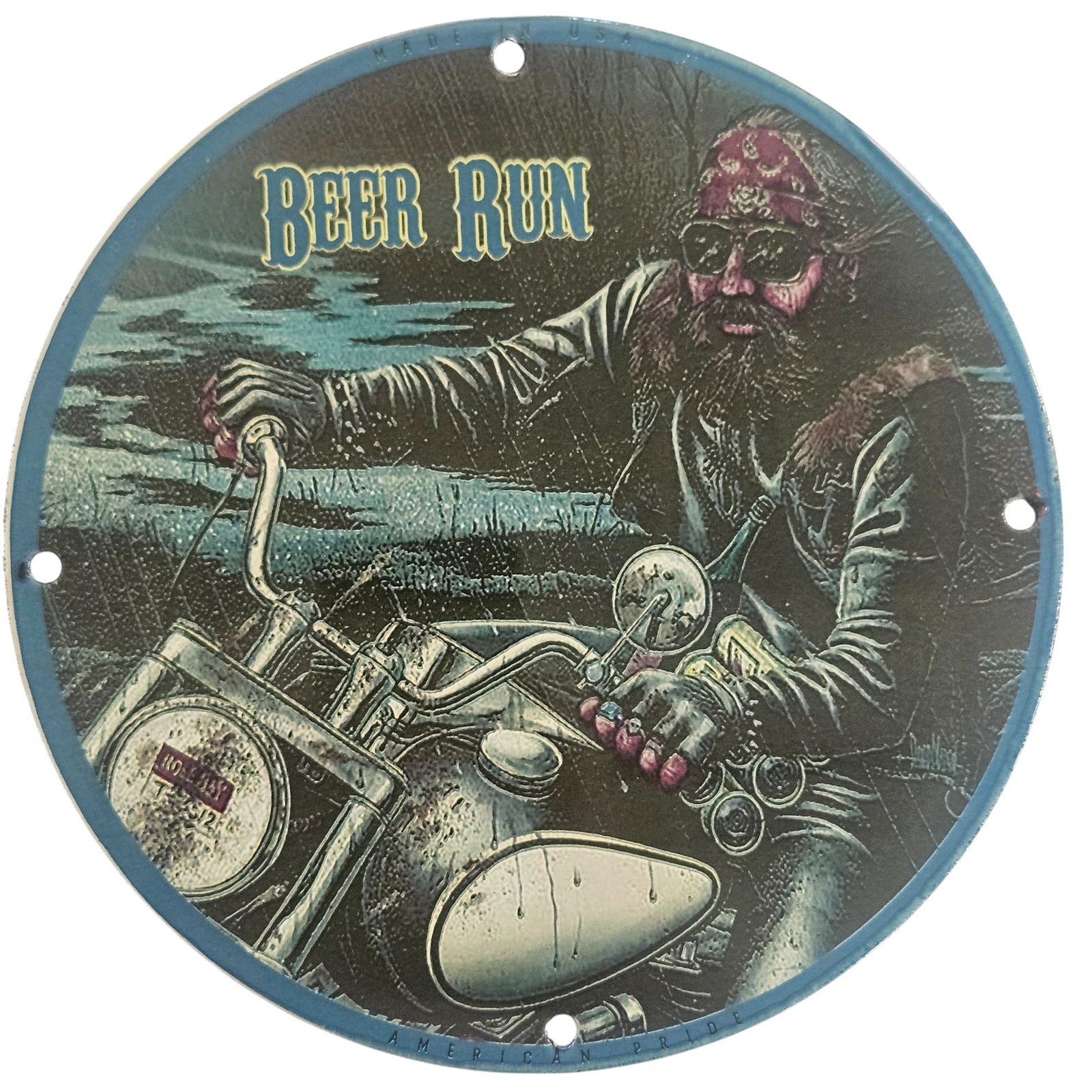 Vintage David Mann Inspired Beer Run Motorcycle Porcelain Sign - 8 Inches Collectible Art: Discover the perfect blend of nostalgia and artistry with this exquisite David Mann inspired collectible porcelain sign, measuring 8 inches in diameter. Perfect for motorcycle enthusiasts and avid col