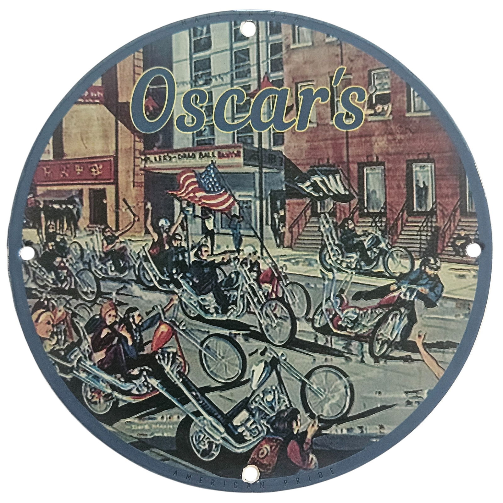 David Mann Inspired Motorcycle Collectible Porcelain Sign - 8-Inch Round Artwork: Discover an exquisite piece of motorcycle art with this David Mann inspired collectible porcelain sign, measuring 8 inches in diameter. This unique sign captures the essence of motorcycle culture, sho