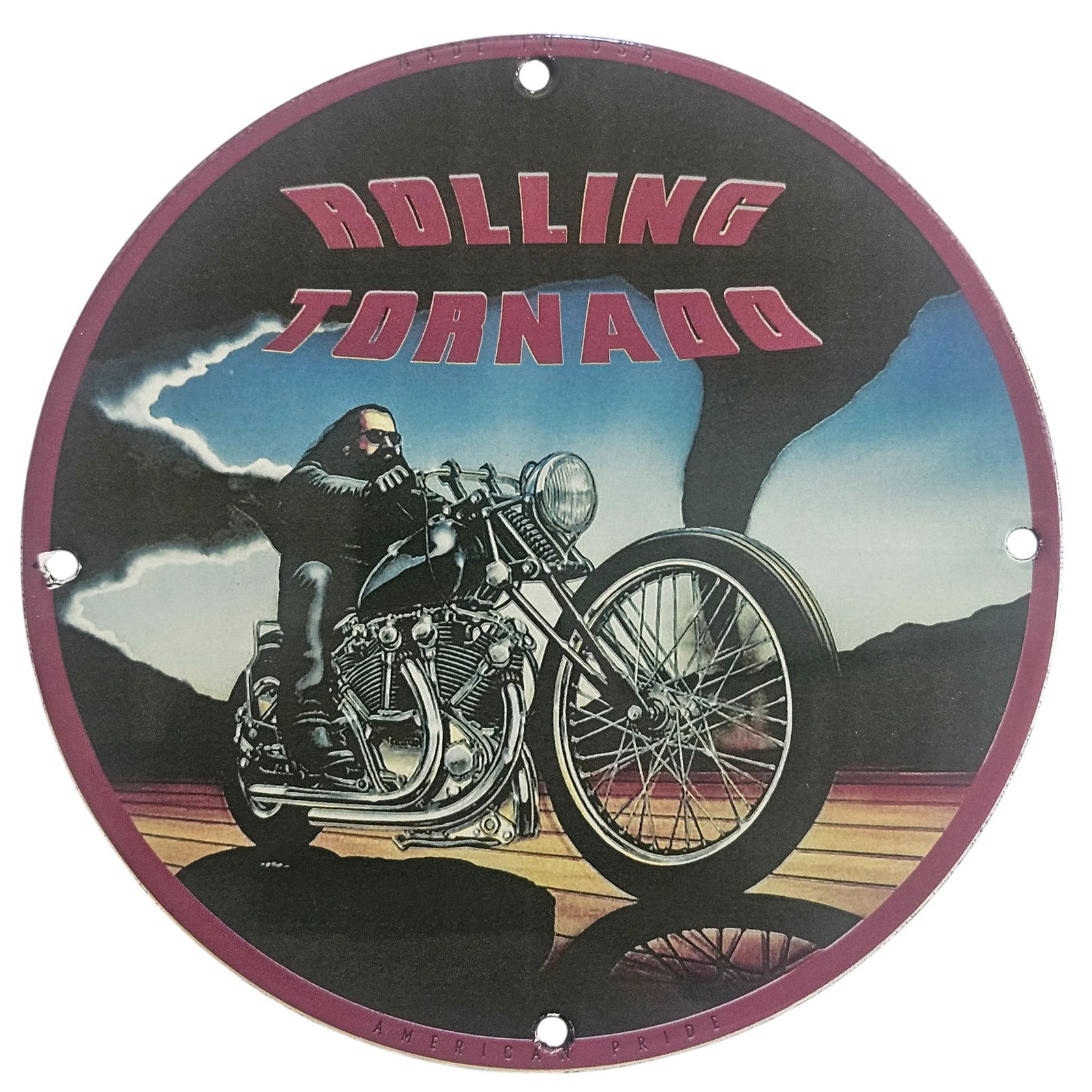 Rolling Tornado Motorcycle Collectible Porcelain Sign - David Mann Inspired Artwork: Discover the epitome of motorcycle culture with our exquisite "Rolling Tornado" porcelain sign, an 8-inch collectible piece inspired by the renowned artist David Mann. This vibrant artwork captures th
