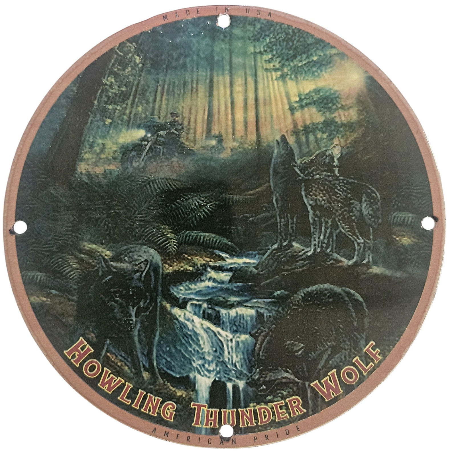 David Mann Inspired Porcelain Signs: Howling Thunder Wolf Collectible Motorcycle Art: Discover the exquisite allure of our 8-inch diameter porcelain sign inspired by the legendary artist David Mann. This collectible motorcycle artwork captures the essence of freedom and adventure that