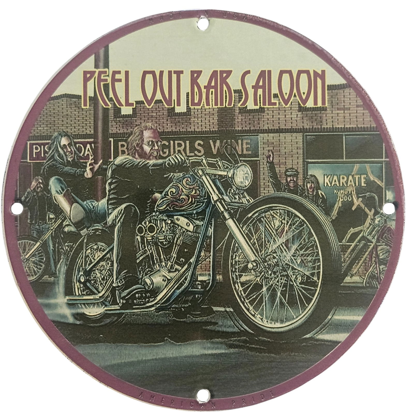 David Mann Inspired Motorcycle Collectible Porcelain Sign - 8" Diameter Road Artwork: Introducing a stunning collectible porcelain sign inspired by the legendary artist David Mann, known for his iconic motorcycle artwork. This exquisite porcelain sign, measuring 8 inches in diameter, s