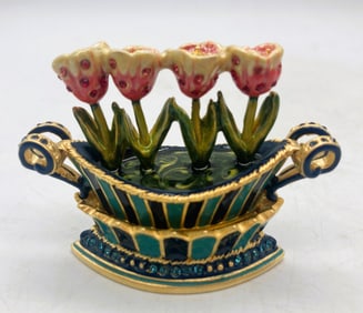 2004 ESTEE LAUDER/JAY STRONGWATER PLEASURES "TULIP QUARTET" SOLID PERFUME COMPACT FULL w BoX