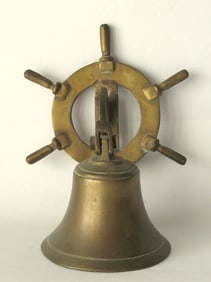 Vintage cast brass ship's wheel shop bell.