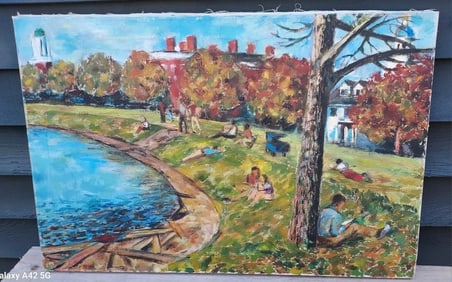Oil painting college Campus Possibly Notre Dame 20 x 30 1970