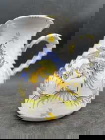 Beautiful Moustiers French Faience Oiseau Bird Milk Pitcher