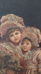 oil painting on canvas girls dog ROSS Russian wolfhound borzoi 19th century