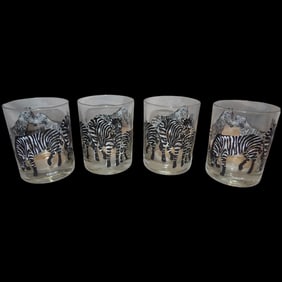 Vintage Tastesetter ZEBRA Safari Double Old Fashioned Cocktail Glasses