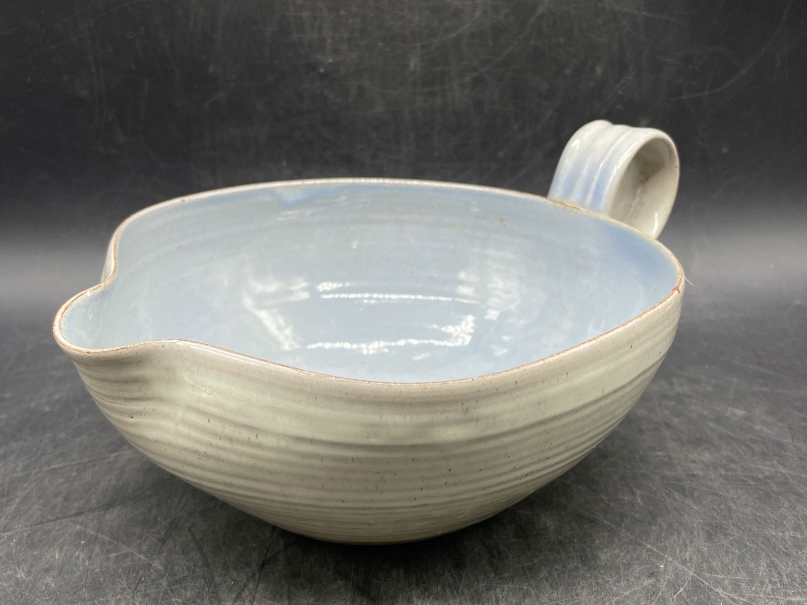 Edwin & Mary Scheier Pitcher Pottery Swirle MCM Vintage Signed: Title: Edwin & Mary Scheier Pitcher Pottery Swirle MCM Vintage Signed Date/Period: UNKNOWN Dimension: Approx 4" tall x 9" x 6.75" Material: pottery Additional Information: This stunning vintage pitche