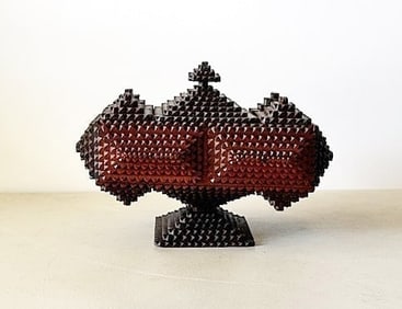 Tramp Art Pedestal Box with Finial