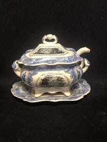 2 Color 4pc Staffordshire Sauce Tureen