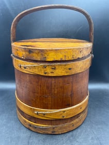 Primitive Handmade Wood Firkin Sugar Bucket Pantry Box Americana