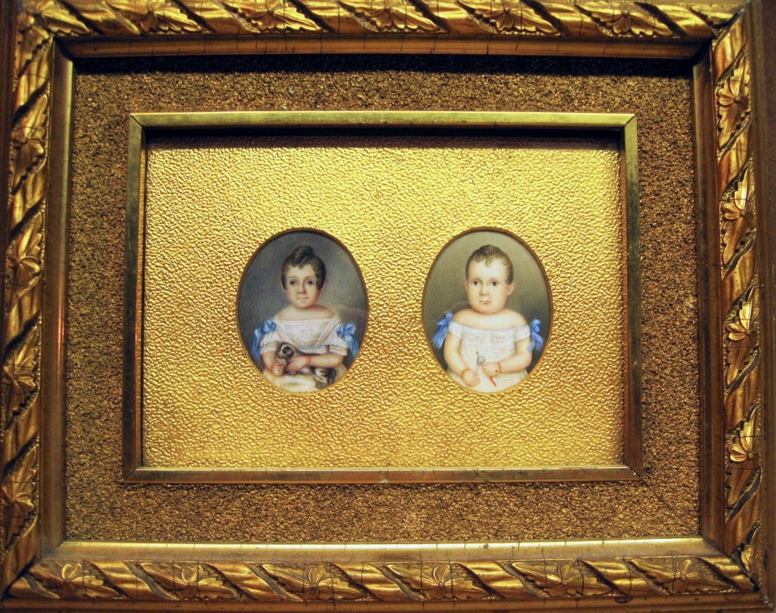 Charming Double Portrait Miniatures of Children, The Morgan Children, Circa 1840. (1 of 10)