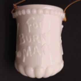 Milk Glass "For Burnt Matches" Holder with Embossed Indian Chief Design