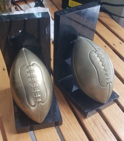 Vintage football bookend brass 1950 heavy granite