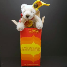 Steiff Mini 3" White Mohair Teddy Bear Made in West Germany with All Tags Box & Button