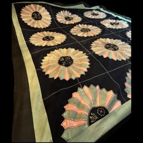 Antique Crazy Quilt Top 72”x82” Hand Stitched Patchwork Wool Quilt