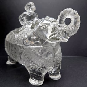 Rare and Hard to Find Portieux Vallerysthal French Glass Rider on Elephant Candy Trinket Dish