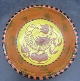 James Seagreaves JCS Glazed Redware Pottery PA Dutch Bowl