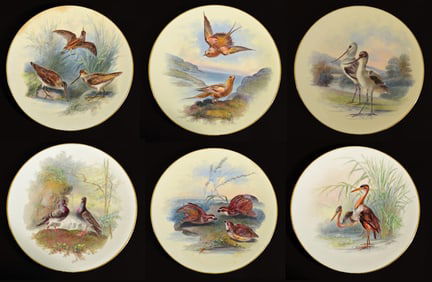 Minton Porcelain Cabinet Plates of Birds, Signed by William Mussil, Set of Six, American Market,