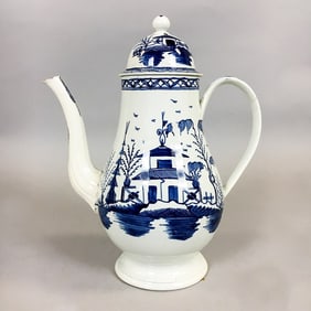 Blue & White Pearlware 18th-century Coffee Pot, Circa 1785