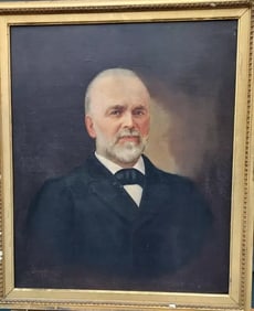 19th century portrait oil painting on Board CHAMBERLAIN 1898 Robber baron