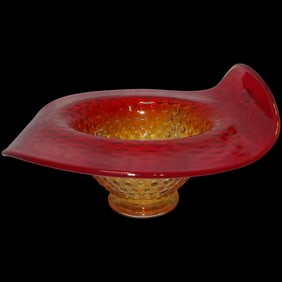 Vintage Kanawha Amberina Jack in the Pulpit Hobnail Bowl with Applied Handle