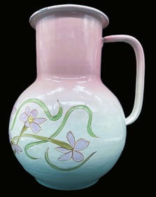 ANTIQUE French Country ENAMEL PITCHER 11"