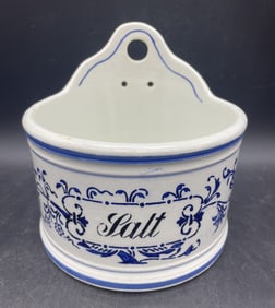 ANTIQUE SALT BOX BLUE & WHITE PORCELAIN GERMANY