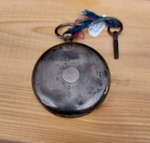antique key wind pocket watch coin silver case James Jaquet