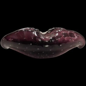Murano Mid Century Deep Purple Art Glass Controlled Bubble Cigar Ashtray