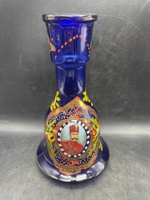 Persian Qajar Cobalt Blue Pipe Hookah Nargileh Shisha Base Glass Vase Naser Shah