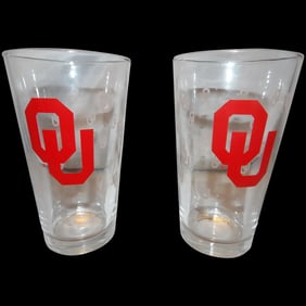 Vintage OU NCAA Red Mirrored Laser Cut License Plate & OU Repeat Logo 16 oz. Tumbler