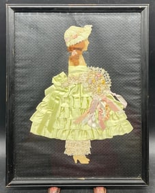 1920'S RIBBON ART PAPER DOLL VICTORIAN GIRL DRESSED BOUQUET FRAMED