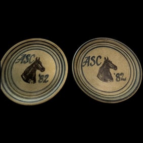 Two Vintage 1982 Stone ware Plates ASC Horse Riding Appalachian Saddle Club