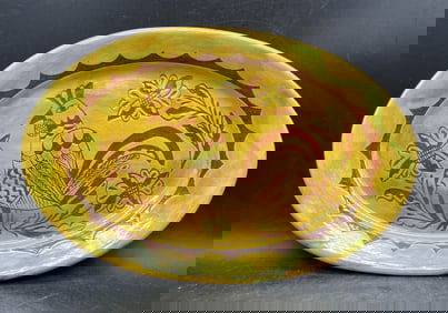 Folk Art Redware Platter Deitrich 15.5" x 10.25"