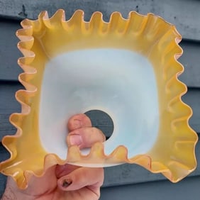 yellow clear oil gas lamp shade art fluted vaseline glass 2 1/4"