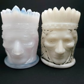 Joe St. Clair Milk Glass Native American Toothpick Holders circa 1960's.