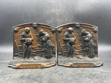 Vintage Cast Iron Bookends The Angelus