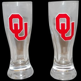 Oklahoma University Pilsner Double Shot Glasses RARE