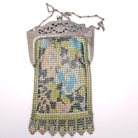 1920's Whiting and Davis Flapper Enamel Mesh Clutch Purse