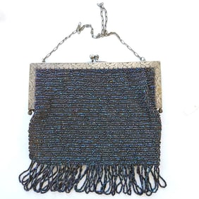 Edwardian Era Iridescent Black Beaded Purse