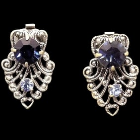 Silverstone Earrings with Blue and Azure Rhinestone Accents