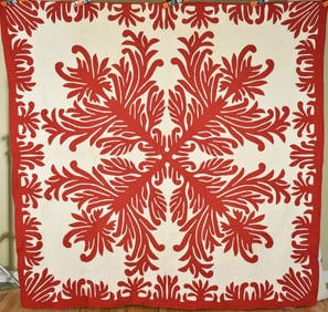 1920's Red & White Hawaiian Applique Quilt