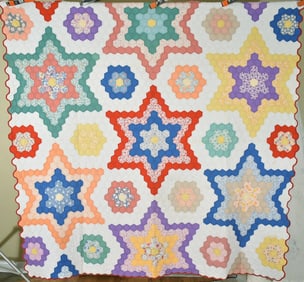 30's Flower Garden Quilt, Unusual Star Design