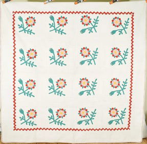 Well Quilted 1910's Rose Applique Quilt