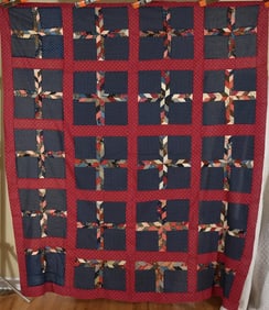 1880's Indigo & Red Crosses Quilt Top